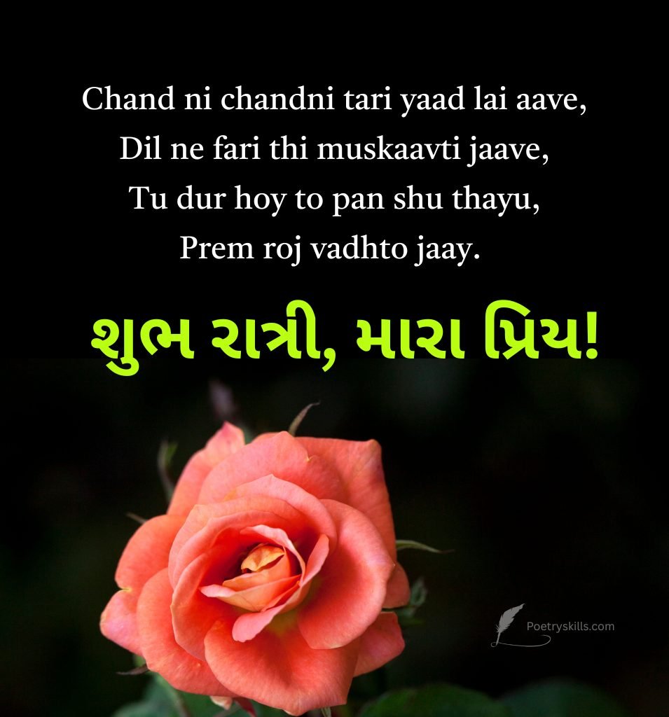 Heartfelt Good Night Shayari Gujarati For Couple with Rose
